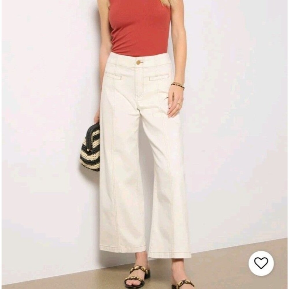 Kut From The Kloth NWT Meg High Rise Wide Leg Contrast Stitch Jeans Size 6 White